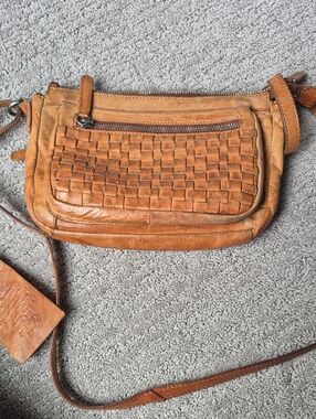 Woven Leather Crossbody Bag in Tan - Women's Crossbody